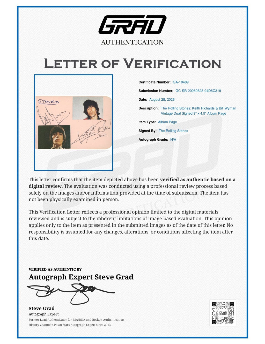 Keith Richards Bill Wyman Signed Auto Rolling Stones 3x4.5 Album Page Grad LOA1