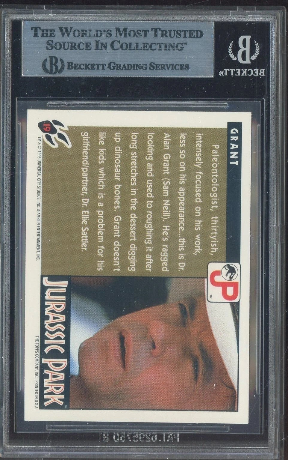 Sam Neill Signed Auto 1993 Topps Jurassic Park Dr Grant Card Beckett BAS1
