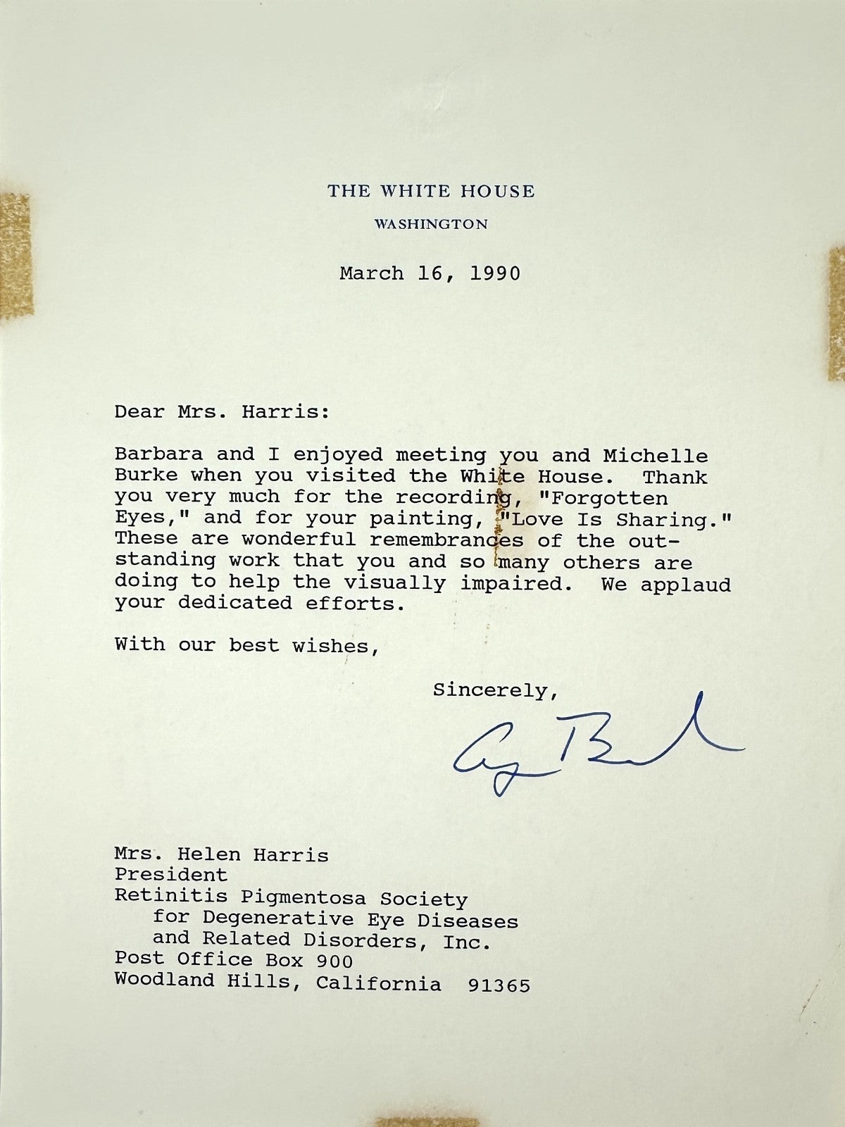 George HW Bush Signed Auto White House Letter President Near Mint Grad LOA0