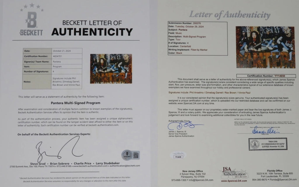 Pantera Group Signed Auto 1994 Original Tour Program All 4 Members JSA Beckett1