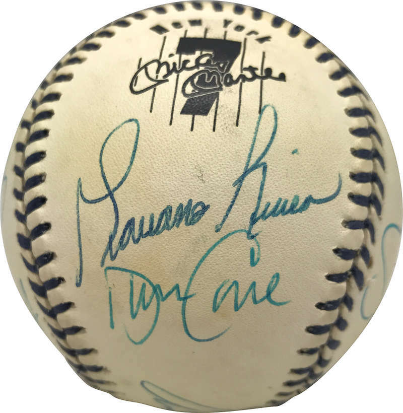 1996 Yankees Team Signed OAL Mickey Mantle Baseball Jeter Rivera PSA/DNA1