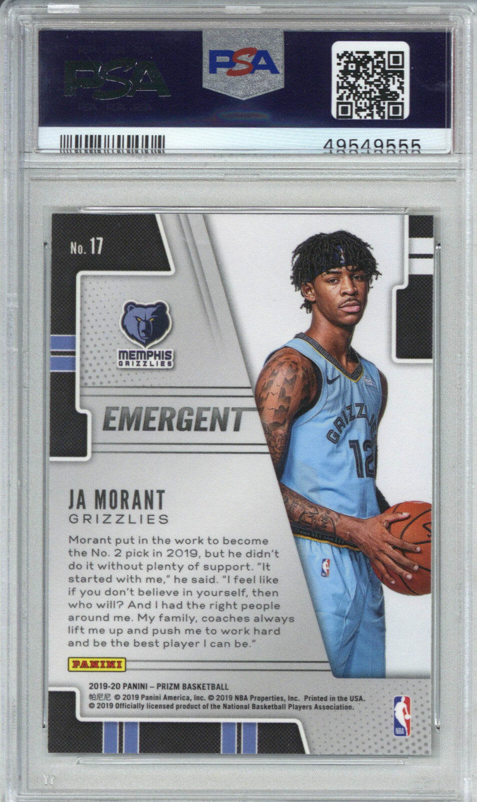 2019 Panini Prizm Emergent 17 JA Morant PSA 101