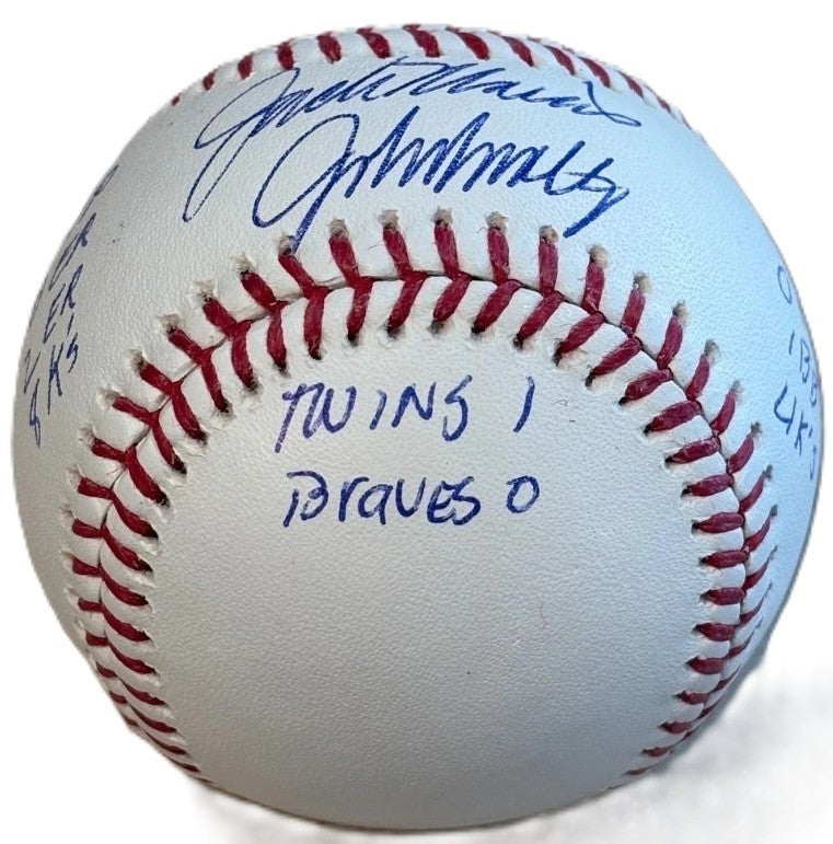 John Smoltz Jack Morris Signed 1991 World Series Game 7 Stat OML Baseball BAS2