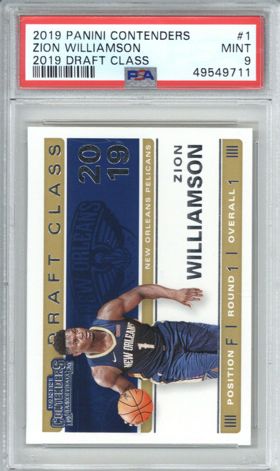 2019 Panini Contenders 2019 Draft Class 1 Zion Williamson PSA 90