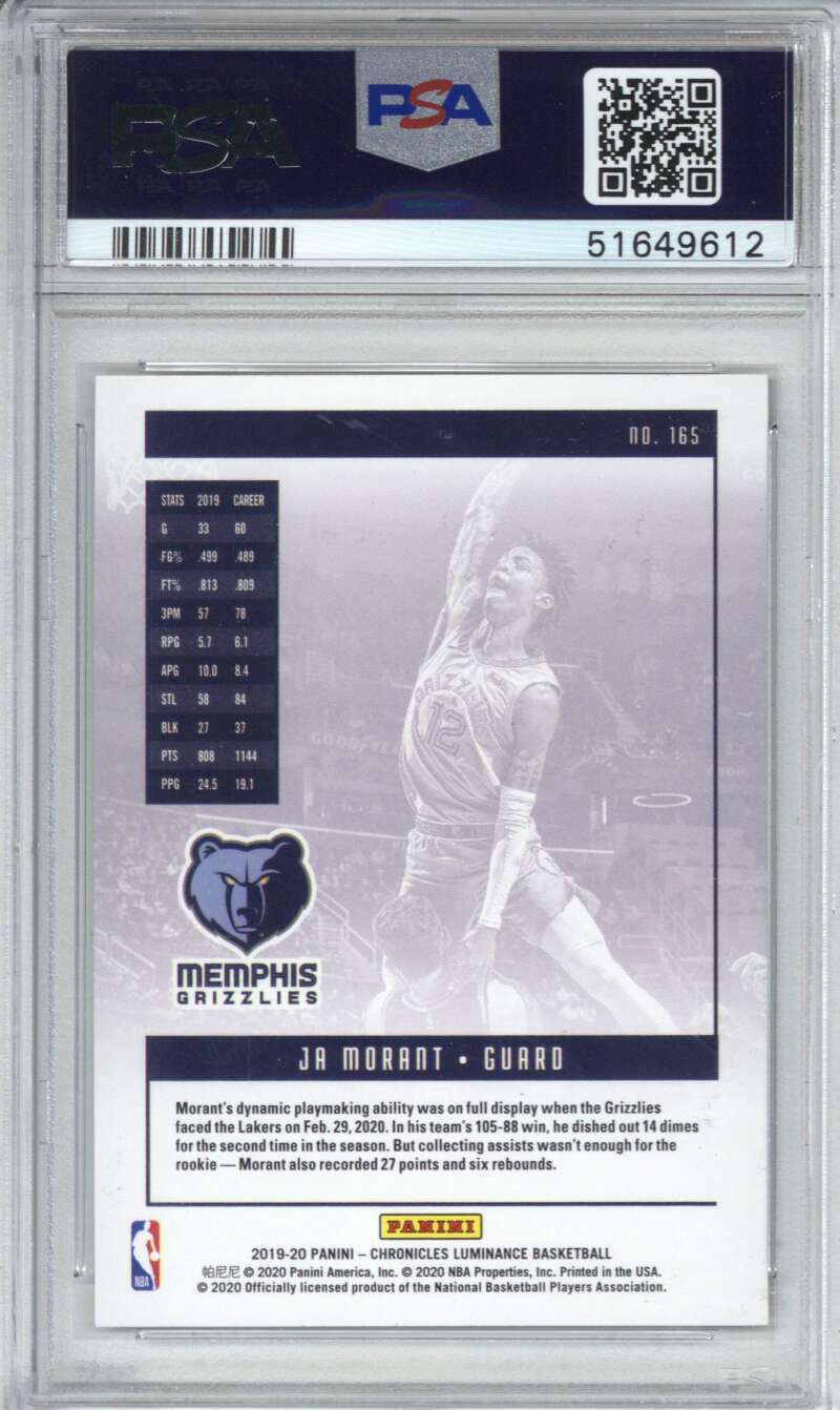 2019 Panini Chronicles 165 JA Morant PSA 101