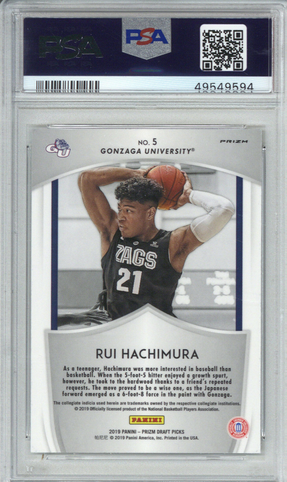 2019 Panini Prizm Draft Picks 5 Rui Hachimura Silver Prizm PSA 101