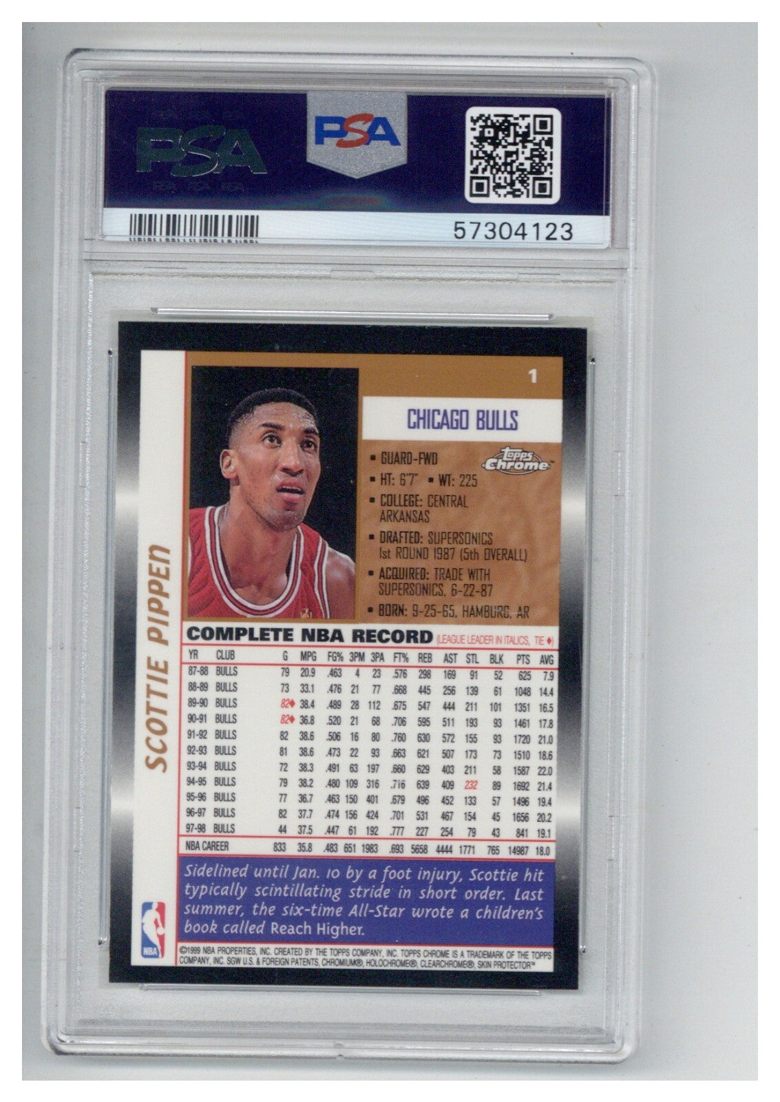 1998 Topps Chrome 1 Scottie Pippen PSA 81