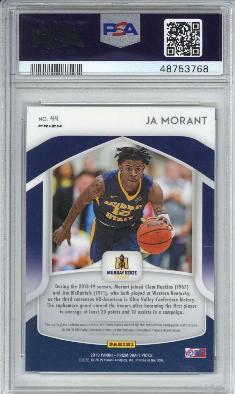 2019 Panini Prizm Draft Picks 44 JA Morant Blue Prizm PSA 91