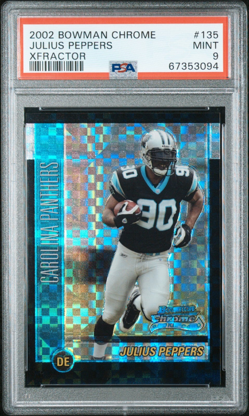 2002 BOWMAN CHROME 135 JULIUS PEPPERS XFRACTOR /250 PSA 90