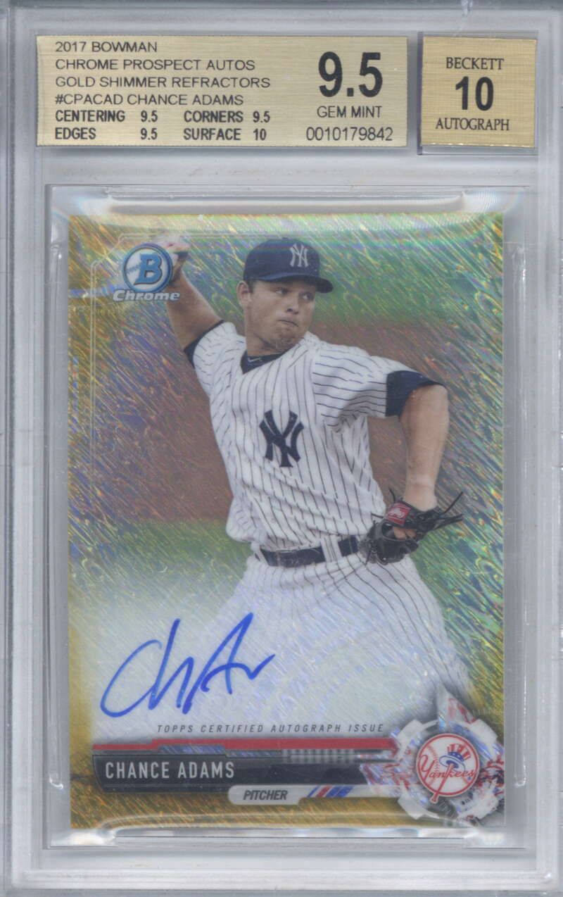 2017 Bowman Chrome Prospect Auto Gold Shimmer Refractor Chance Adams BGS 9.5 10 0