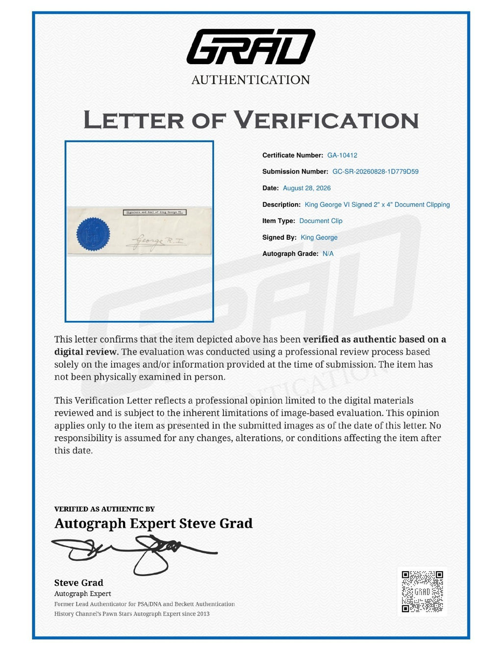 King George VI Signed Auto 2x4 Document Clipping Grad LOA1