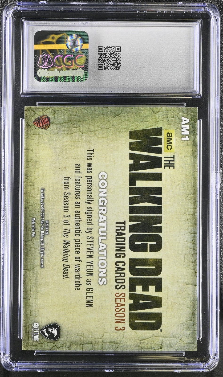 2014 Cryptozoic Walking Dead Season 3 Autograph Memorabilia Steven Yeun CGC 7 101