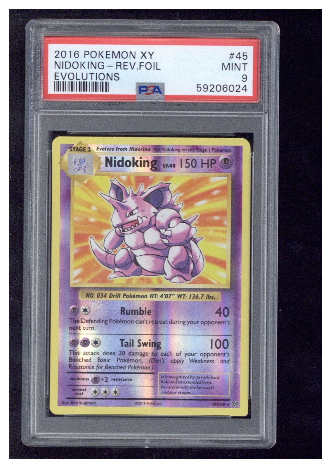 2016 Pokemon XY Evolutions 45 Nidoking Reverse Foil PSA 90