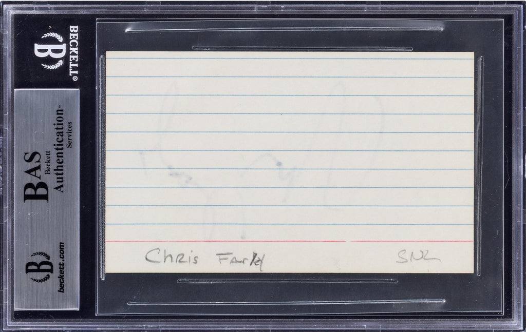 Chris Farley Signed 3x5 Index Card SNL Beckett BAS Encapsulated1