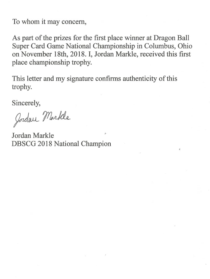 2018 Dragon Ball Super National Championship Trophy   Jordan Markle LOA1