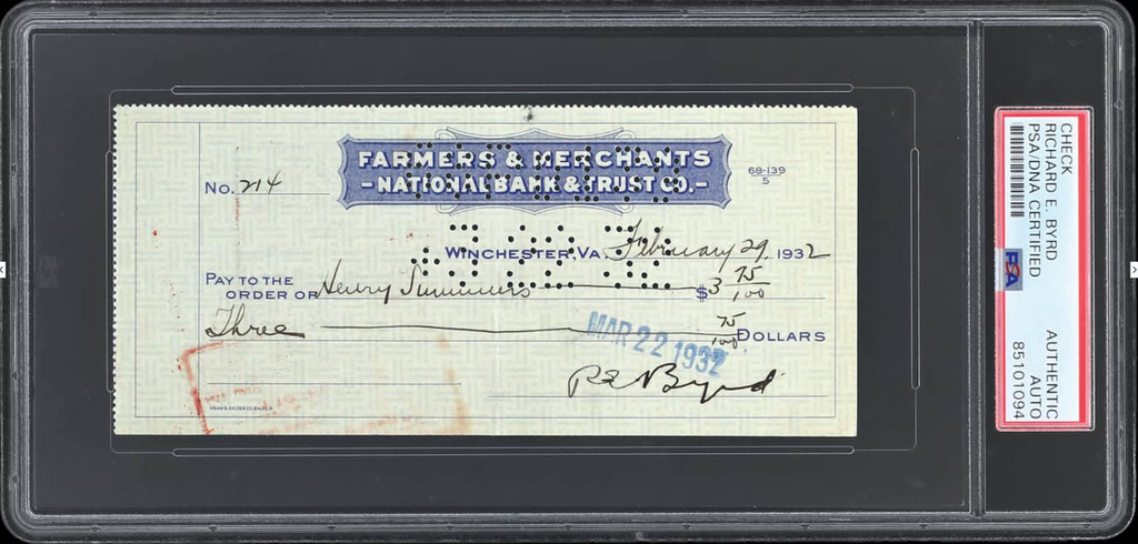 1932 Richard E. Byrd Signed Check PSA/DNA0