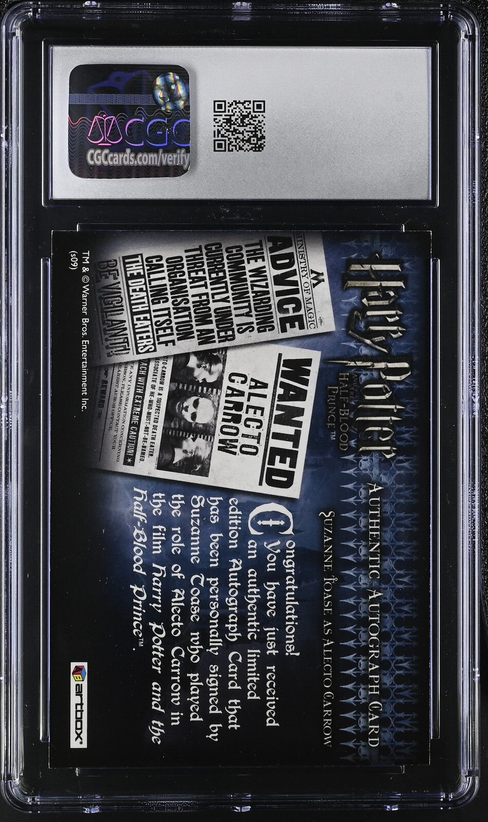 2009 Artbox Harry Potter Suzanne Toase Signed Autograph Alecto Carrow CGC 81