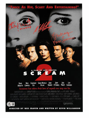 Scream 2 Cast Signed Auto 11x17 Poster Campbell Olyphant Metcalf Beckett BAS