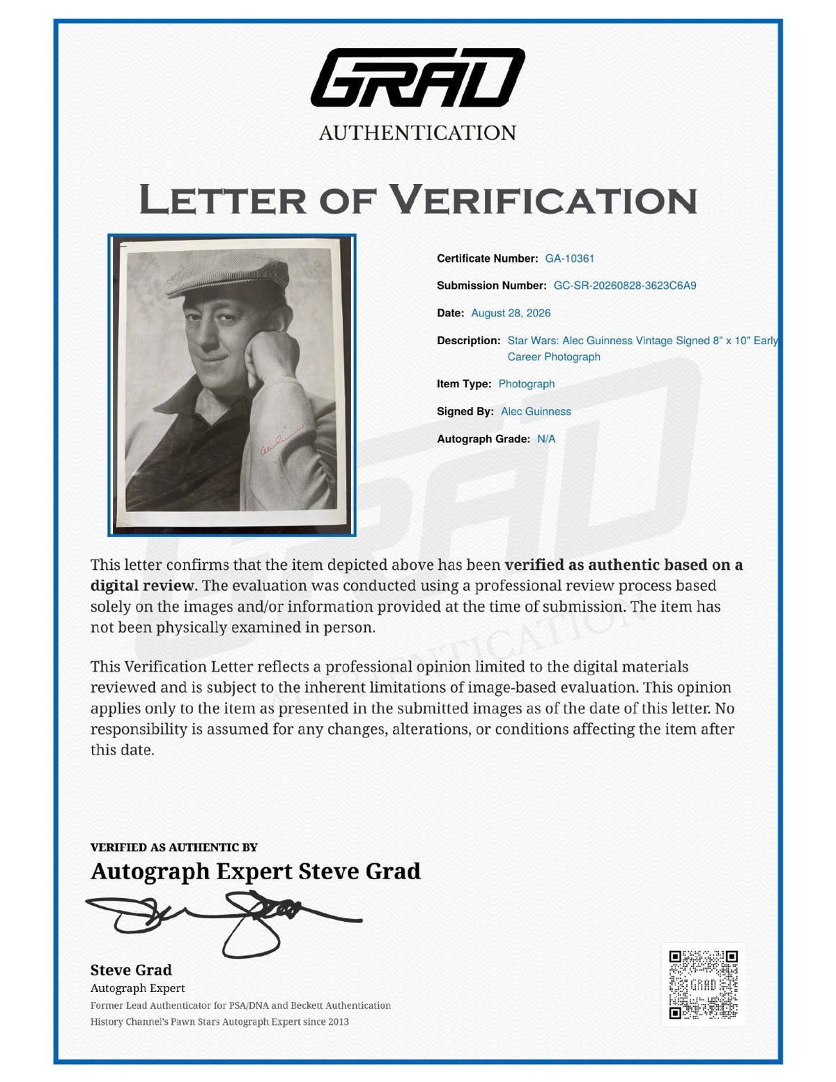 Alec Guinness Signed Auto 8x10 Early Career Photograph Star Wars Grad LOA1