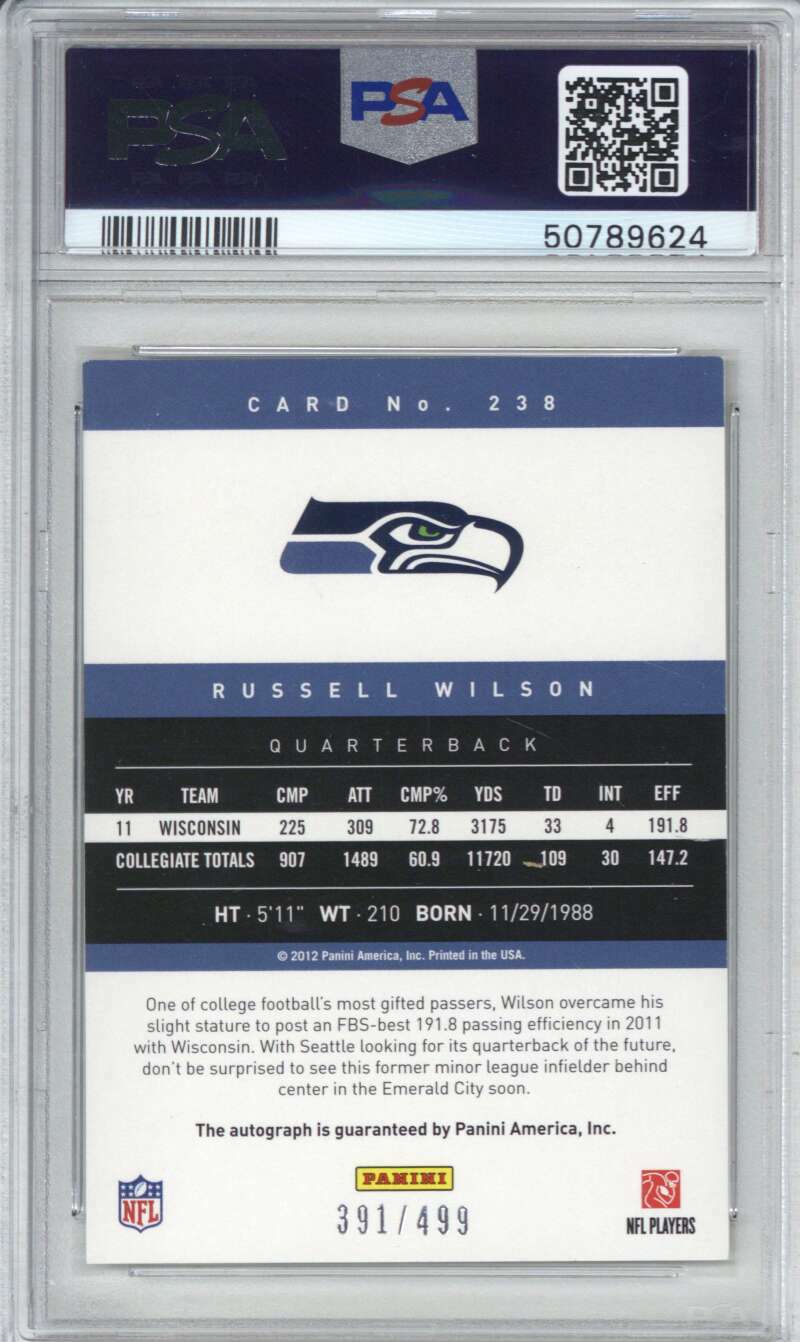 2012 Panini Prestige 238 Russell Wilson Auto /499 PSA 8 10 1