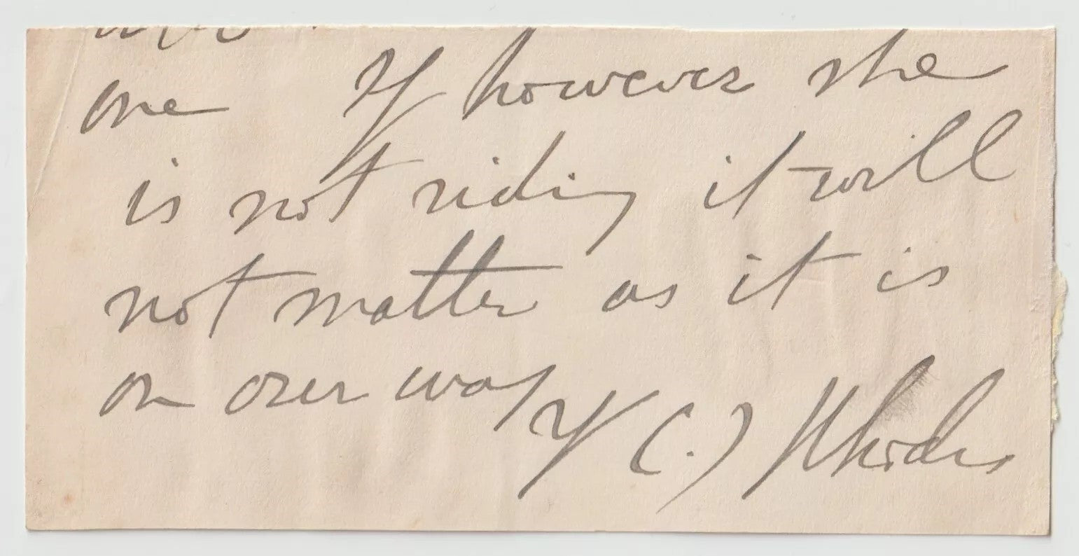 Cecil Rhodes Signed Auto Handwritten 2.5x4 Note Rhodesia Grad LOA0