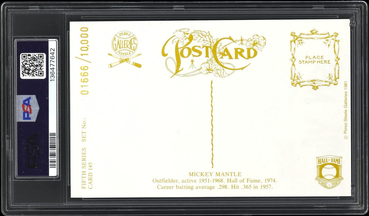 Mickey Mantle Signed Auto 1981 Perez Steele HOF Postcard PSA DNA Gem Mint 101