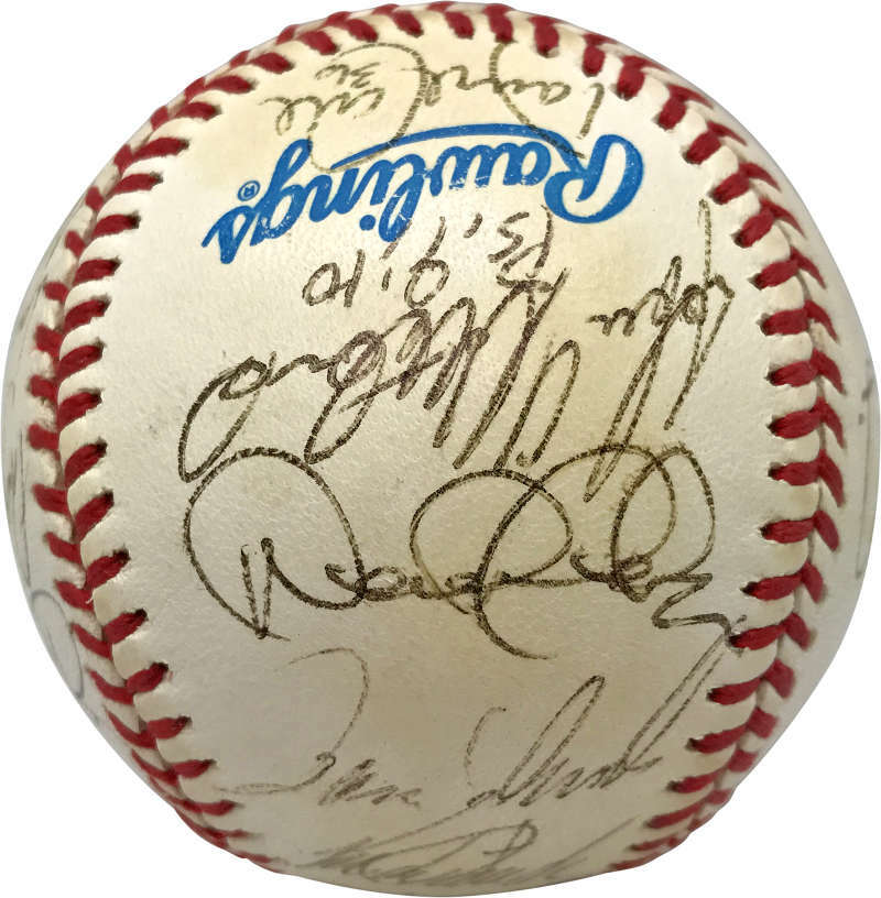 1995 Yankees Team Signed Autographed OAL Baseball Jeter Rivera Mattingly JSA4
