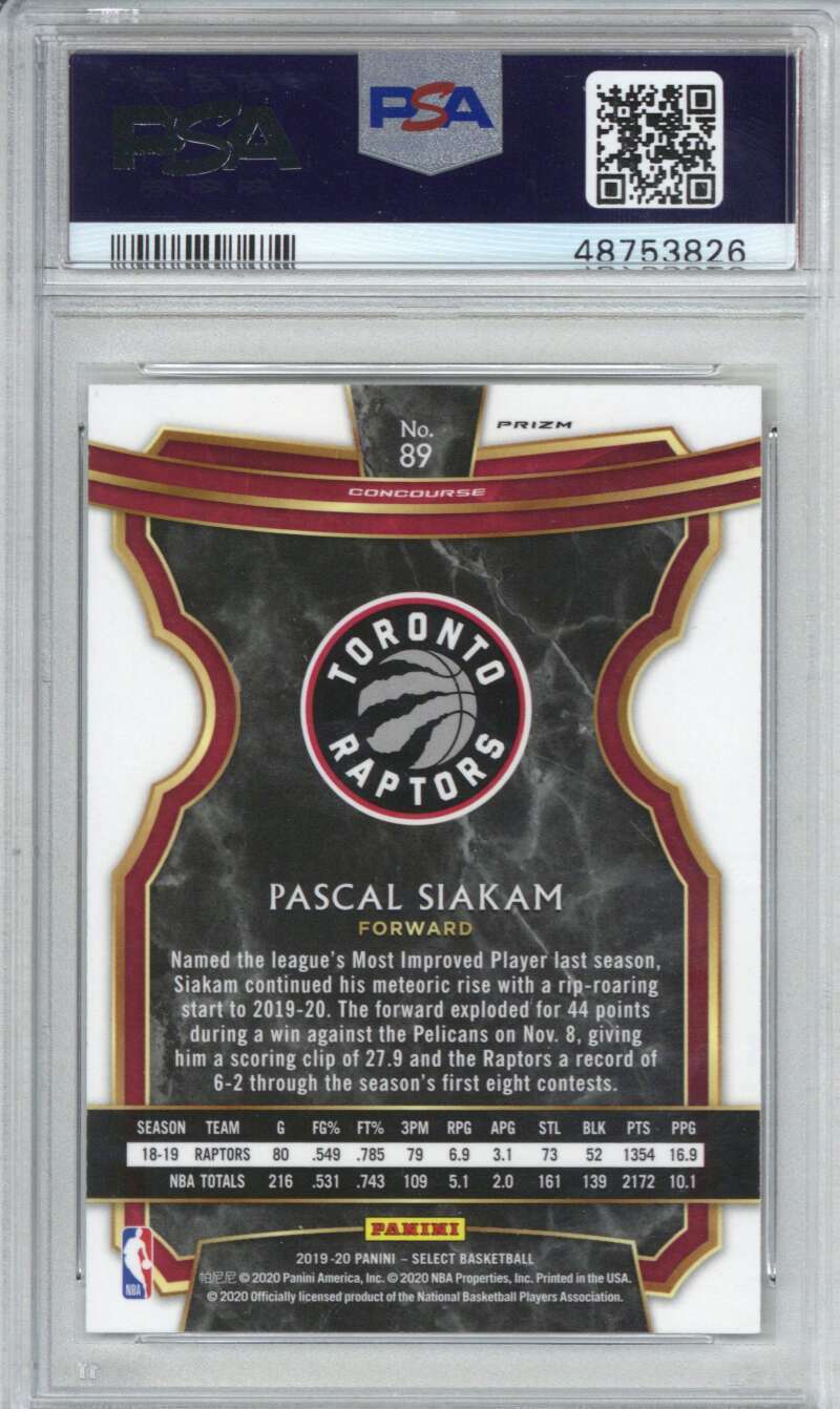 2019 Panini Select 89 Pascal Siakam Silver Prizm PSA 91