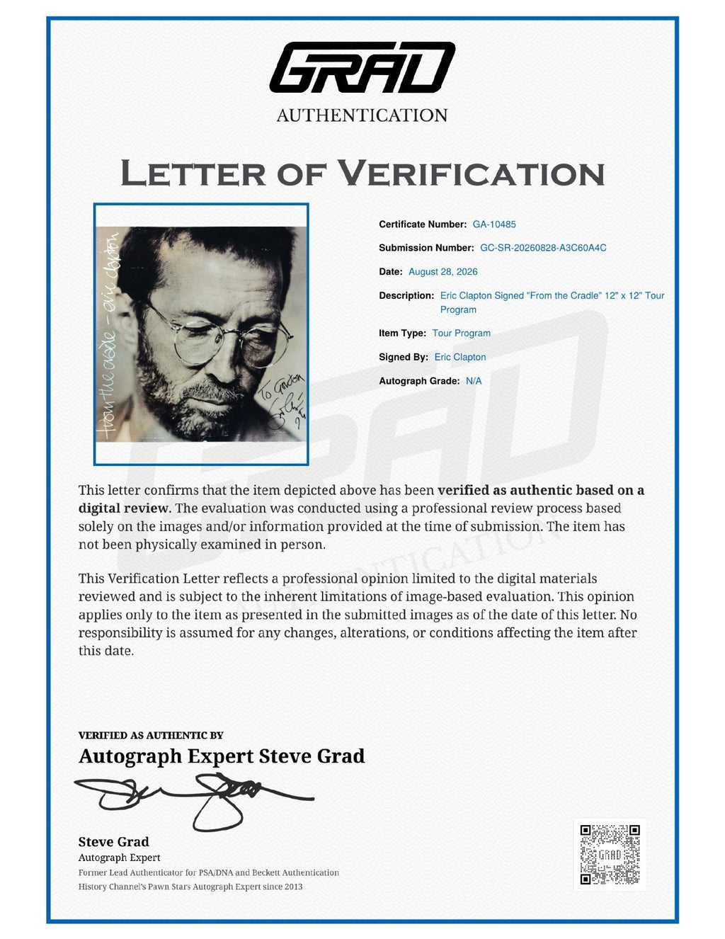 Eric Clapton Signed Auto From the Cradle 12x12 Tour Program REAL Epperson2