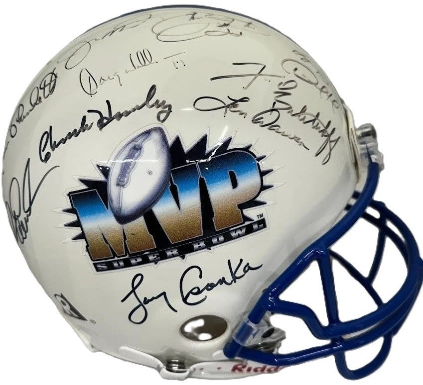 Super Bowl MVPs Signed FS Helmet Starr Bradshaw Montana Smith +20 JSA0