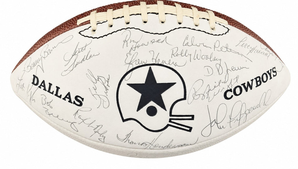 1975 NFC Champion Dallas Cowboys Team Signed Football Staubach GRAD0
