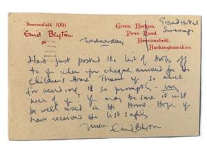 Enid Blyton Signed Auto Handwritten 1960 Postcard Book Content Grad LOA