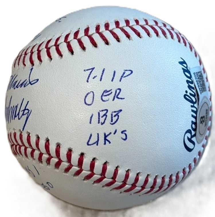 John Smoltz Jack Morris Signed 1991 World Series Game 7 Stat OML Baseball BAS3