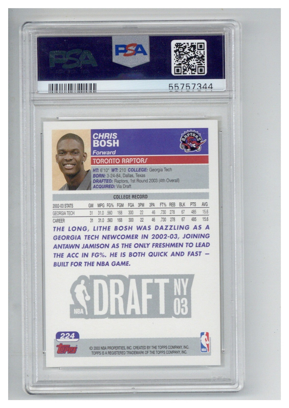 2003 Topps Chris Bosh PSA 91