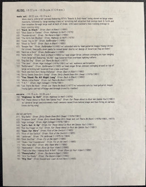 AC/DC Band 1996 Ballbreaker Set List Used