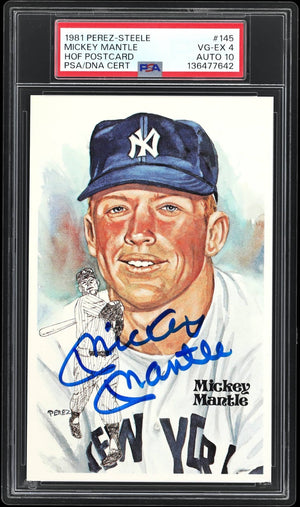 Mickey Mantle Signed Auto 1981 Perez Steele HOF Postcard PSA DNA Gem Mint 10