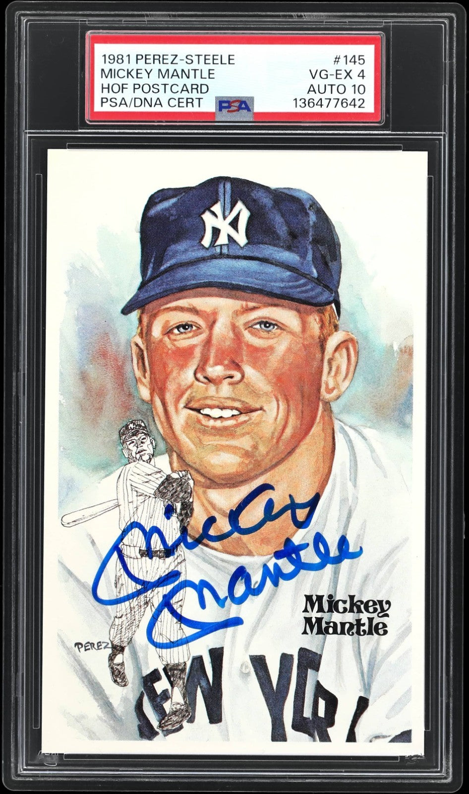 Mickey Mantle Signed Auto 1981 Perez Steele HOF Postcard PSA DNA Gem Mint 100