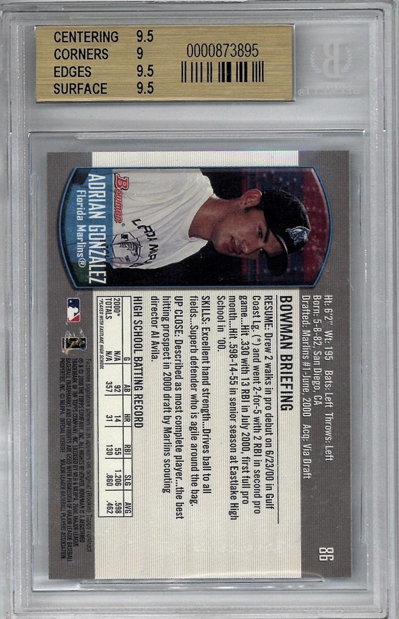 2000 Bowman Draft Picks 86 Adrian Gonzalez Beckett BGS 9.51