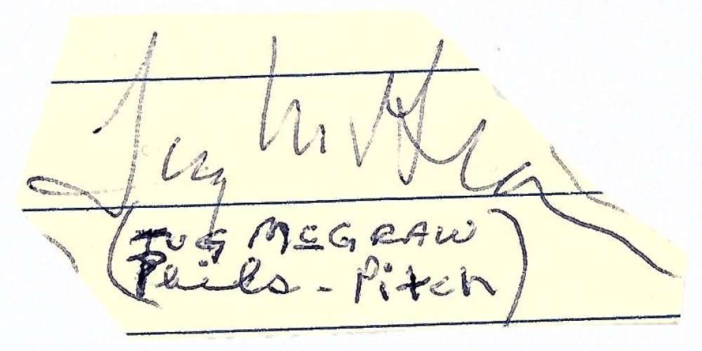 Tug McGraw Signed Autographed 1x1.5 Vintage Cut Signature Beckett BAS 0