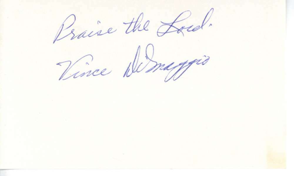 Vince DiMaggio Signed Autographed Index Card JSA 0