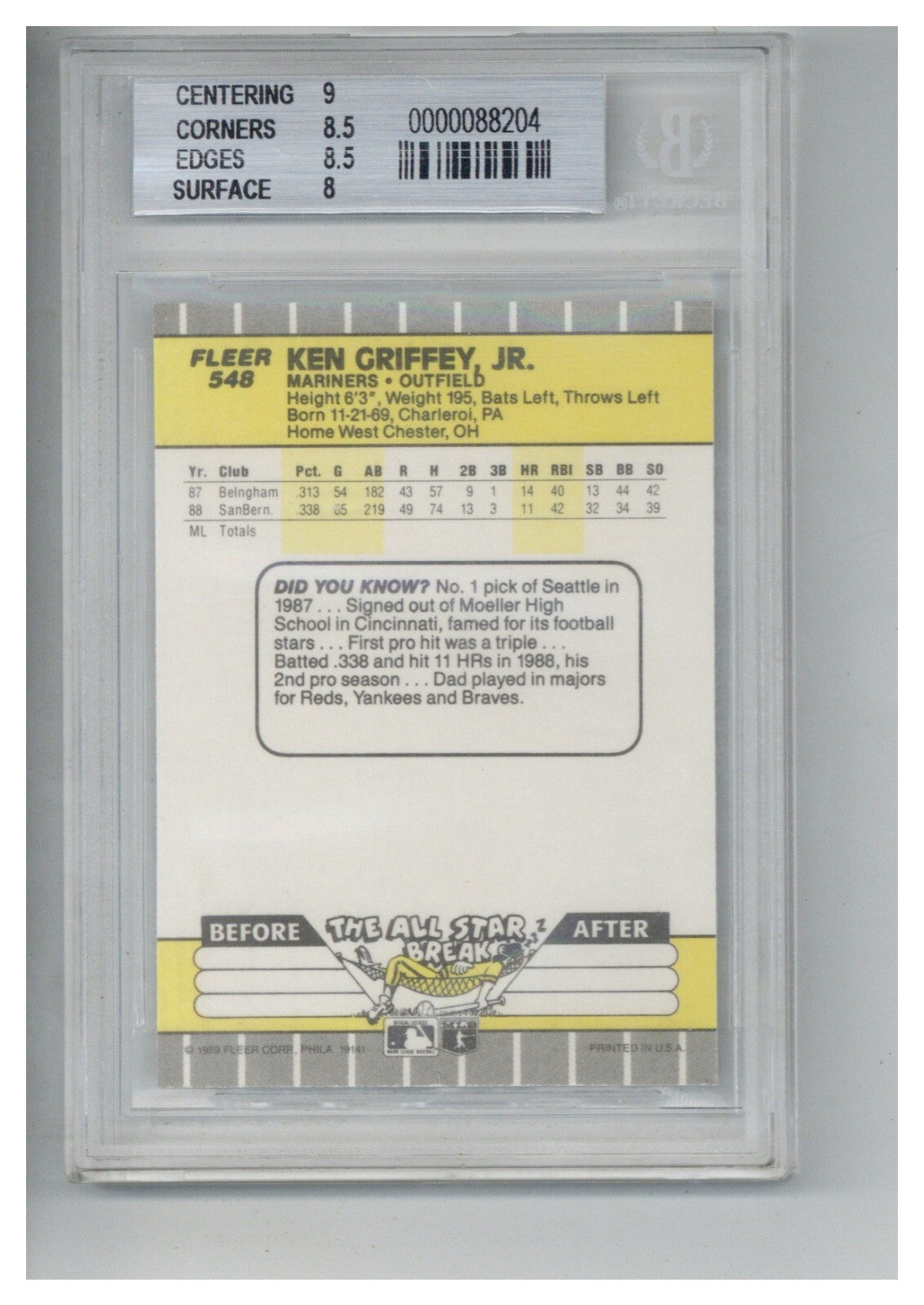 1989 Fleer Ken Griffey Jr BGS 8.51